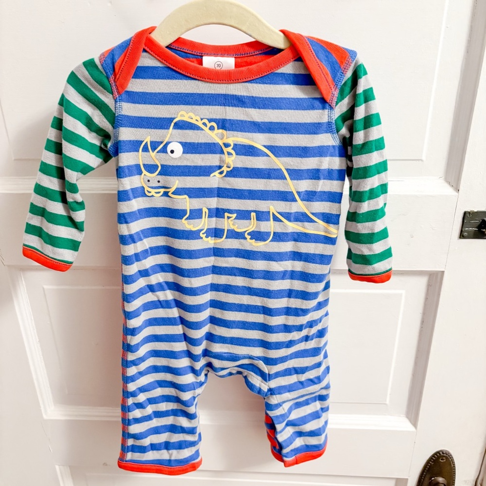 Hanna Andersson Baby Striped Dinosaur Romper, Size 70 (6/9m)